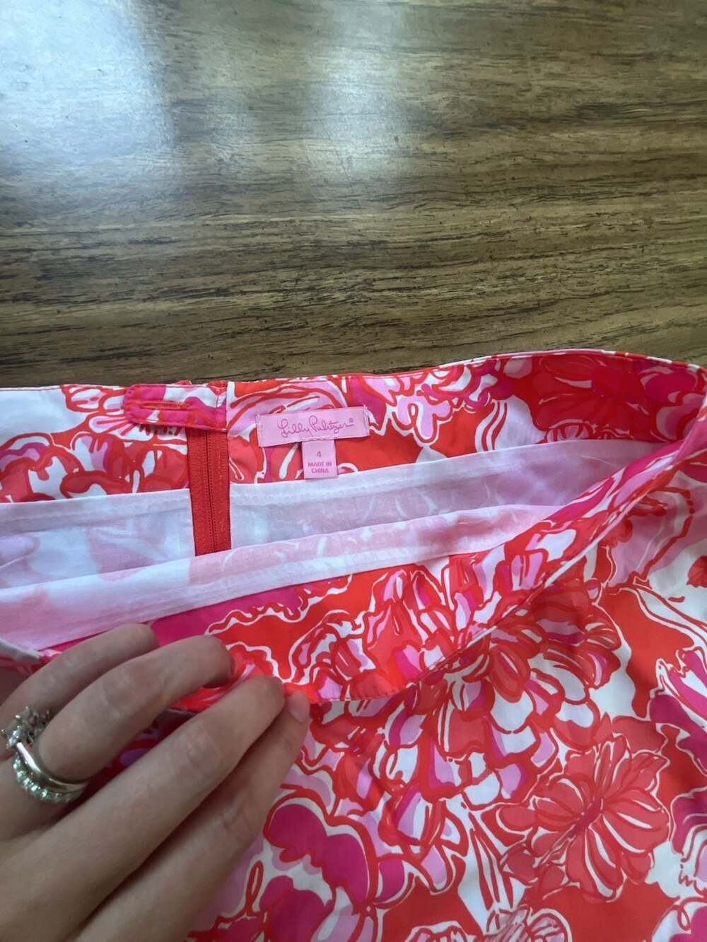 Lilly Pulitzer Callie Ruffle Mini Skirt in Orange and Pink Floral Print, Size 4 - Picture 2 of 5